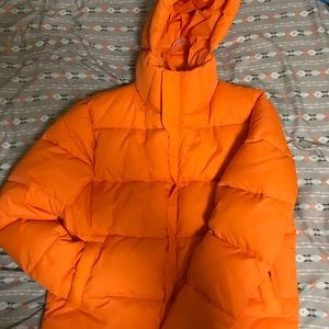 Orange Puffer Zip Up Coat
